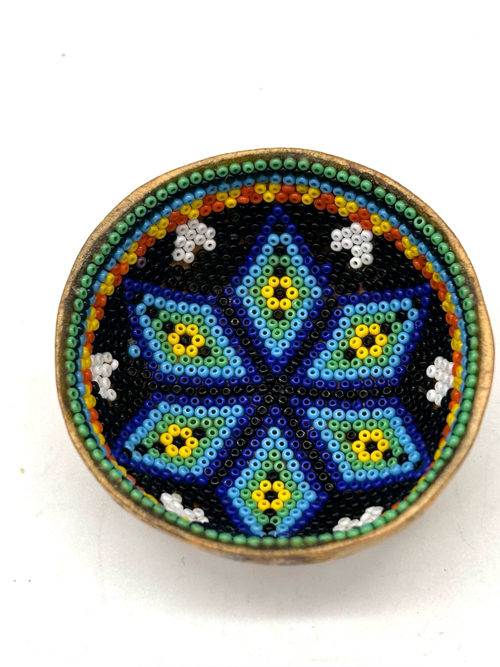 Huichol Bowl Mexican Folk Art Beaded Gourd Small 2" NEW NIB
